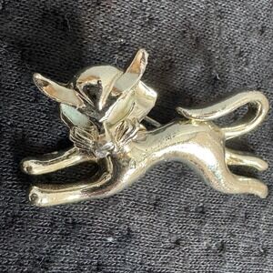 Gerrys Cat Brooch Pin Gold Tone Whimsical Animal‎ Jewelry Accessory Bow Vintage